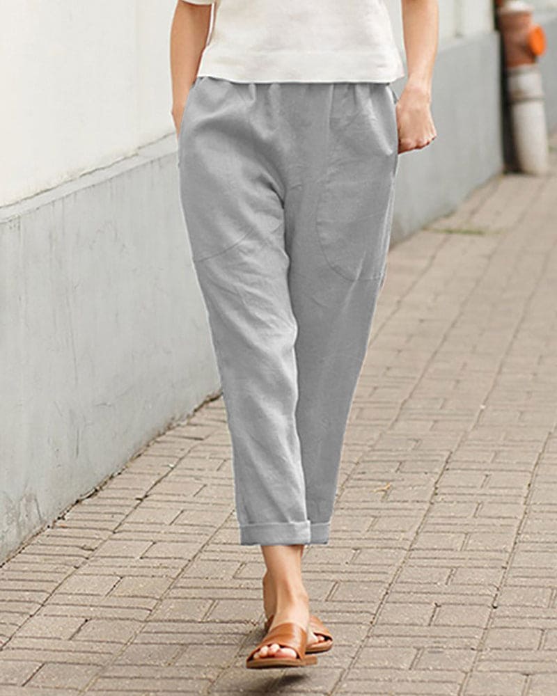 Dames Tapered Broek Relaxed Pasvorm Elastische Taille Ademend Grijs
