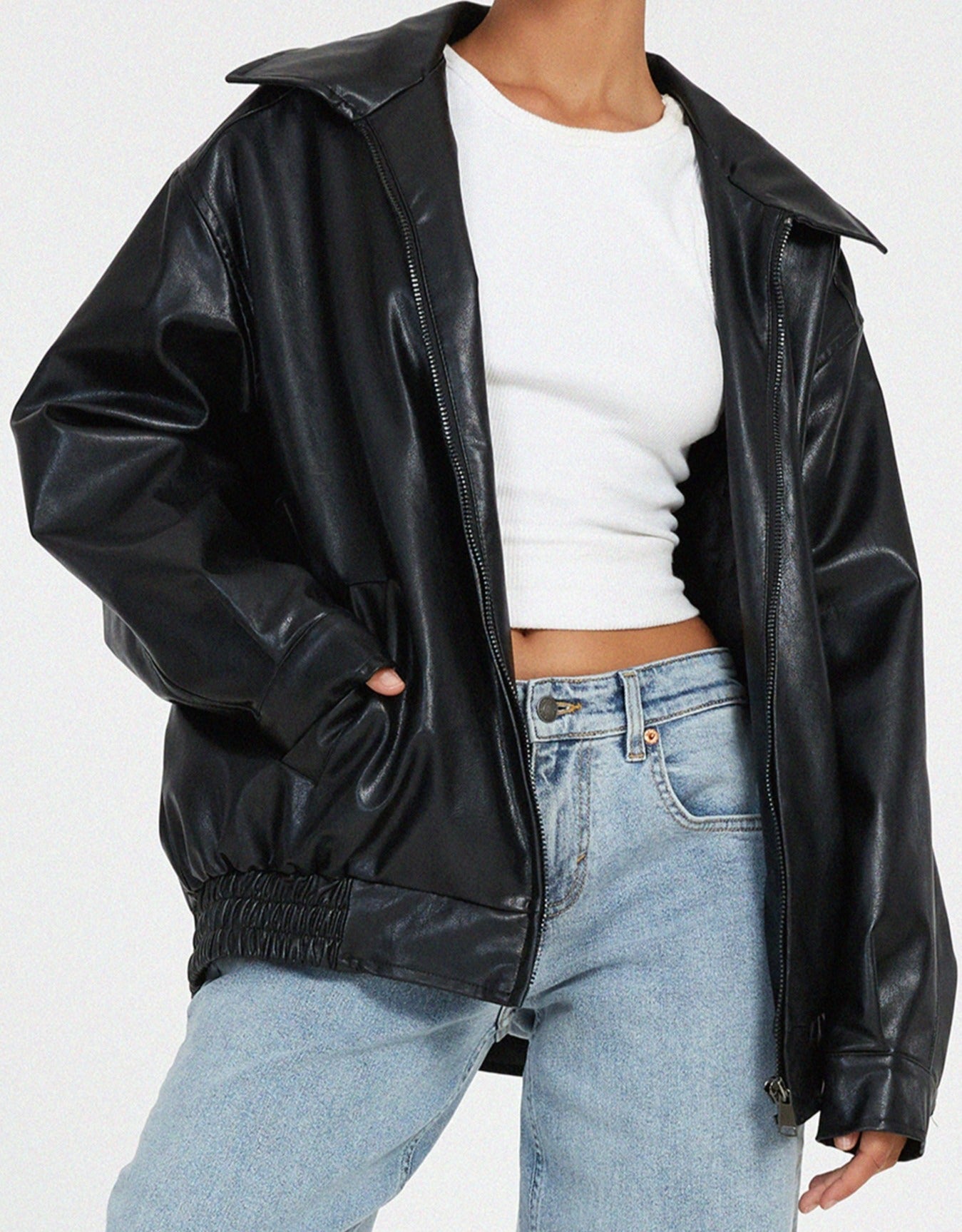 Maleni - Oversized Losse Leren Jasje