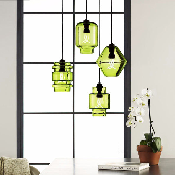 Cilindrische Hanglamp Glas Roze/Geel/Blauw Plafondlamp