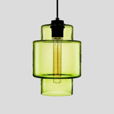 Cilindrische Hanglamp Glas Roze/Geel/Blauw Plafondlamp Groen A