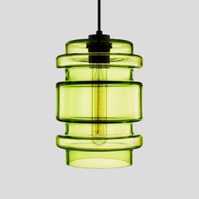 Cilindrische Hanglamp Glas Roze/Geel/Blauw Plafondlamp Groen B