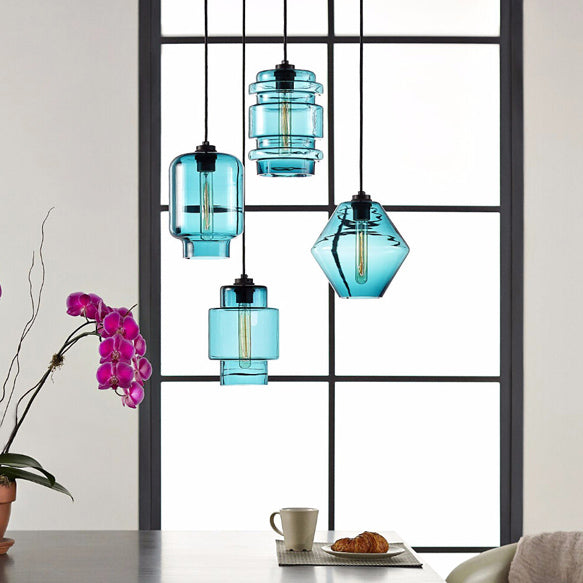 Cilindrische Hanglamp Glas Roze/Geel/Blauw Plafondlamp