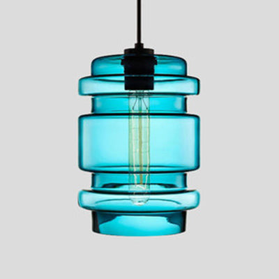Cilindrische Hanglamp Glas Roze/Geel/Blauw Plafondlamp Blauw B