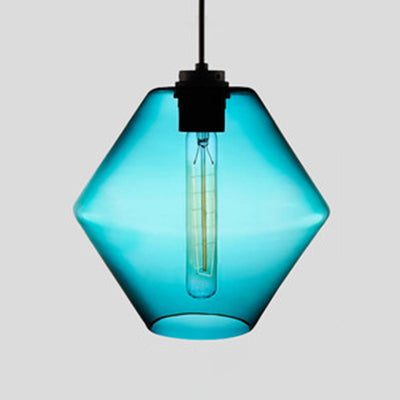 Cilindrische Hanglamp Glas Roze/Geel/Blauw Plafondlamp Blauw C