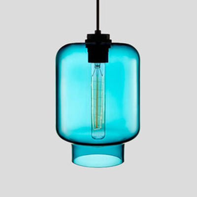Cilindrische Hanglamp Glas Roze/Geel/Blauw Plafondlamp Blauw D