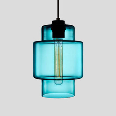 Cilindrische Hanglamp Glas Roze/Geel/Blauw Plafondlamp Blauw A