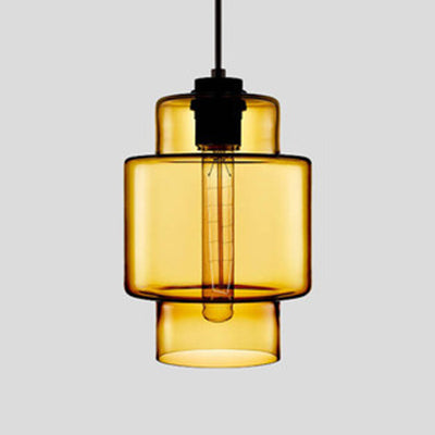 Cilindrische Hanglamp Glas Roze/Geel/Blauw Plafondlamp Geel A