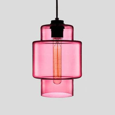 Cilindrische Hanglamp Glas Roze/Geel/Blauw Plafondlamp Roze A