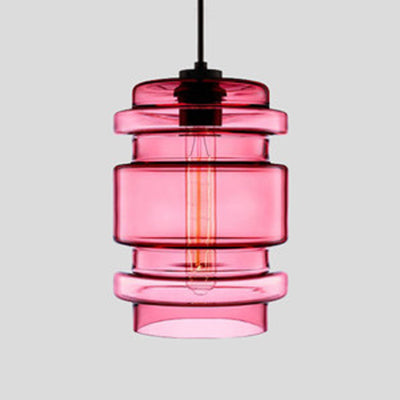 Cilindrische Hanglamp Glas Roze/Geel/Blauw Plafondlamp Roze B