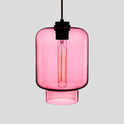 Cilindrische Hanglamp Glas Roze/Geel/Blauw Plafondlamp Roze D