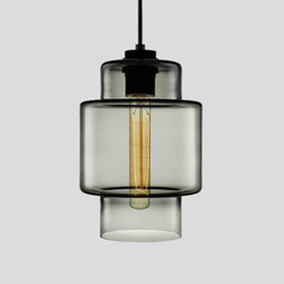 Cilindrische Hanglamp Glas Roze/Geel/Blauw Plafondlamp Rook Grijs A