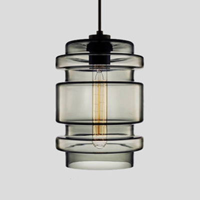 Cilindrische Hanglamp Glas Roze/Geel/Blauw Plafondlamp Rook Grijs B