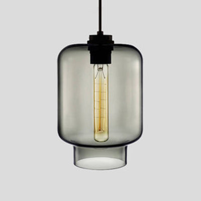 Cilindrische Hanglamp Glas Roze/Geel/Blauw Plafondlamp Rook Grijs D