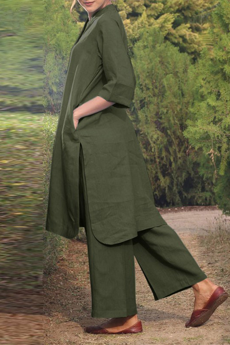 Casual Effen Zak O-Hals Lange Mouw Tweedelig Pak