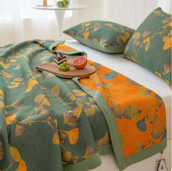 Ginkgo Blad Jacquard Katoenen Omkeerbare Dekbed Quilts SEREIN