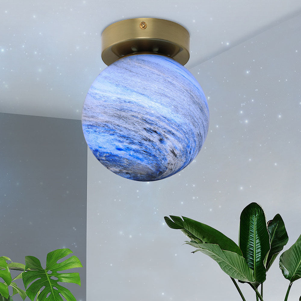 Planet Glass Moderne Plafondlamp Voor Slaapkamer Blauw Koper D13.8*H17cm