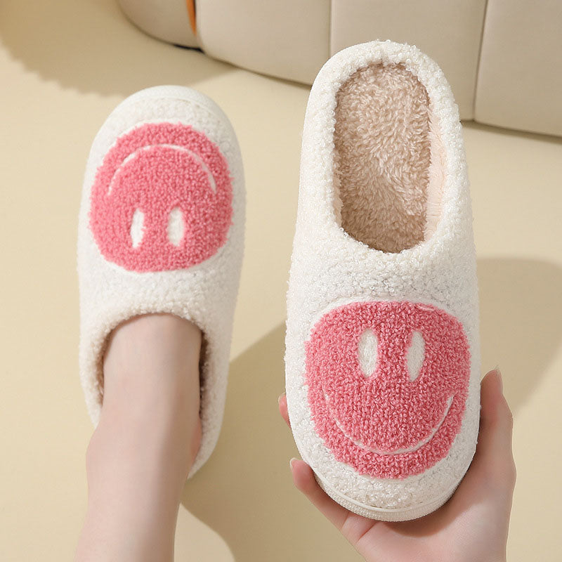 Pantoffels Unisex Glimlachpatroon Warm Zacht Smiley Sloffen Roze