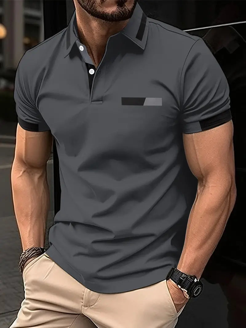 Heren T Shirt Katoen Kleurblok Casual Sportstijl Donkergrijs