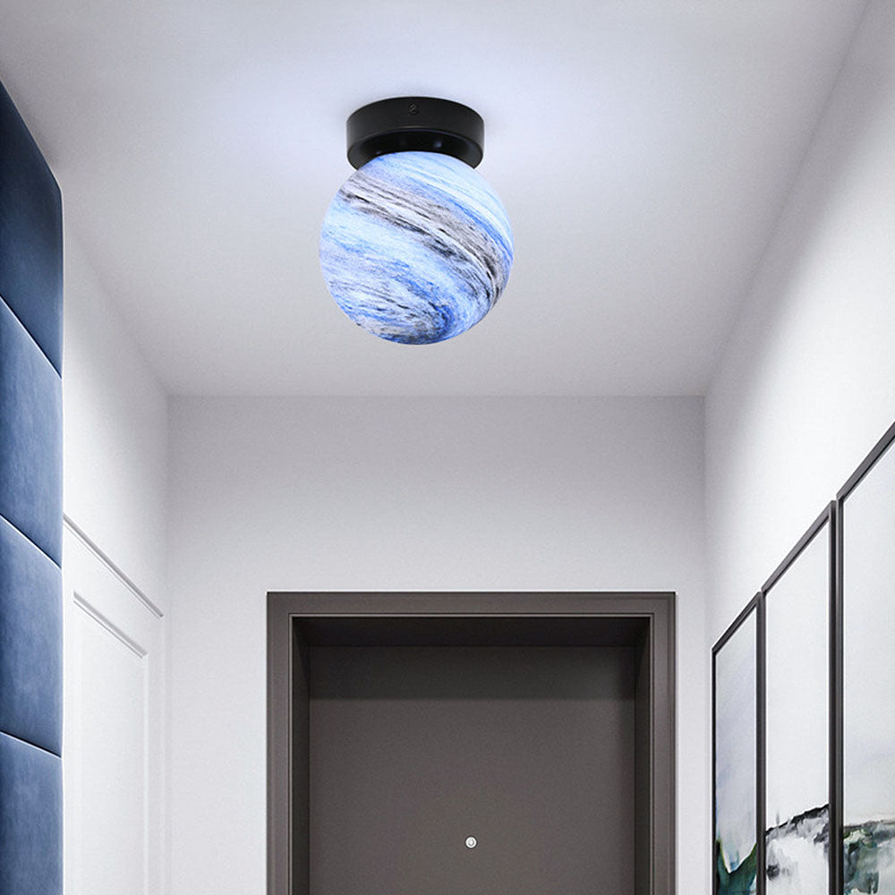 Planet Glass Moderne Plafondlamp Voor Slaapkamer Blauw Zwart D13.8*H17cm