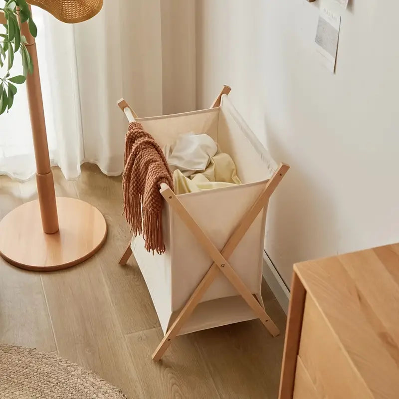 Vouwbare Houten Wasmand Voor Slimme Opslag Thuis