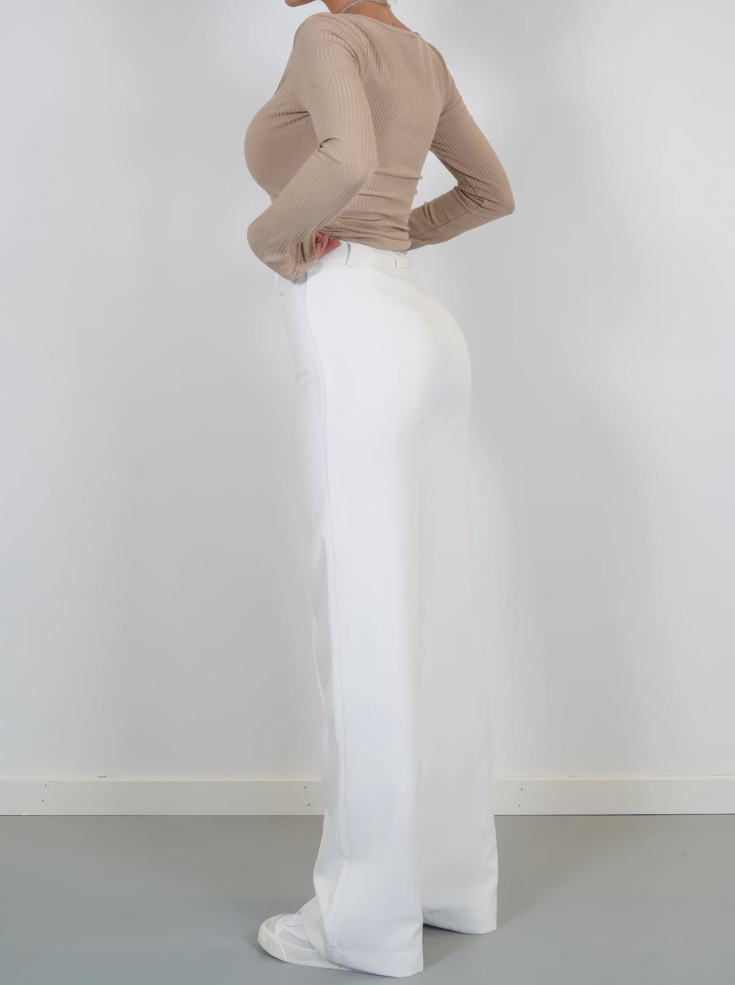 Broek Hoge Taille Dames Wijde Pijp Getailleerd Lang