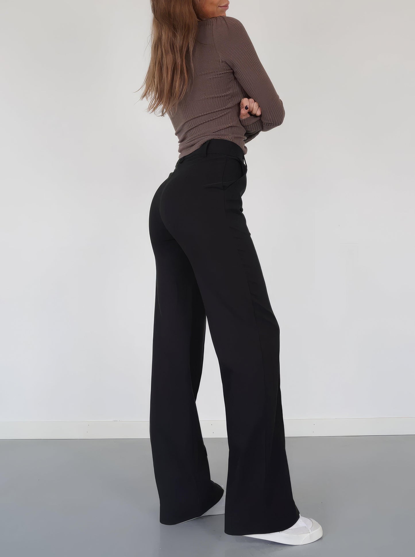 Broek Hoge Taille Dames Wijde Pijp Getailleerd Lang