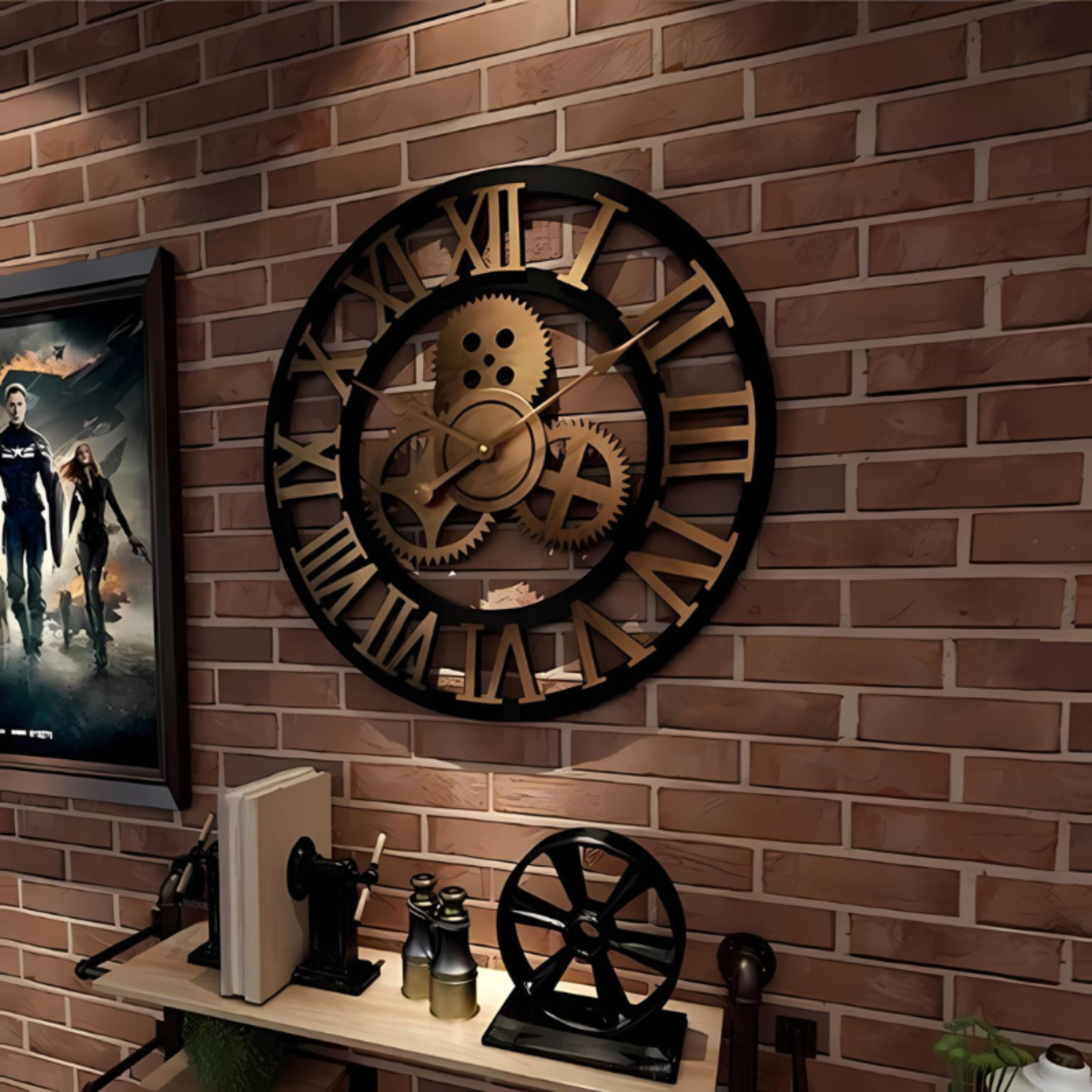 RetroTimeless Klok – Vintage Industriële Houten Wandklok Goud