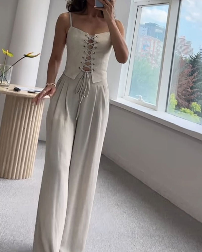 Oasis String Top Twee-delige Set voor Stijlvolle Outfits Abrikoos