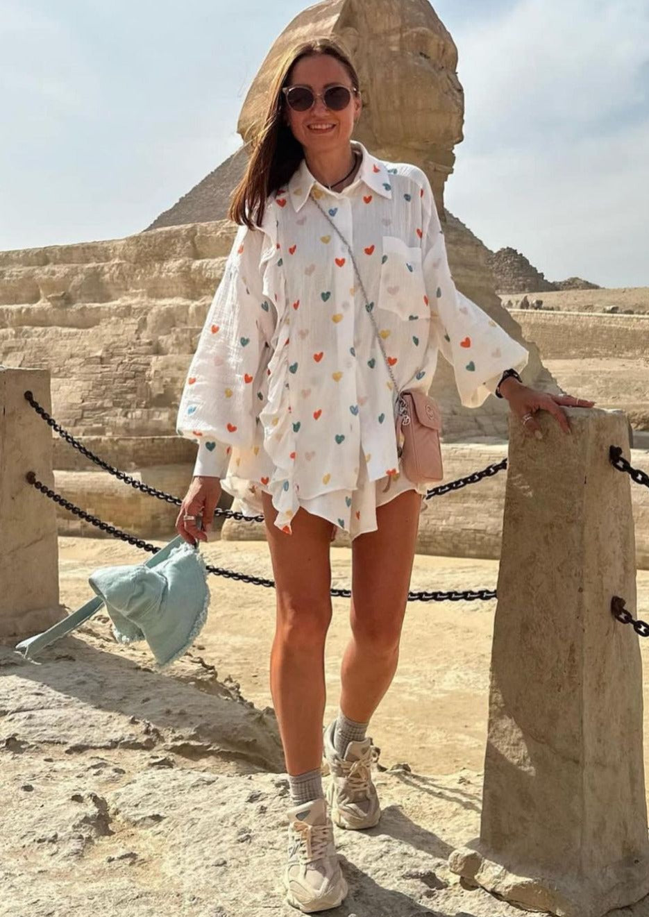 Francesca Set Hartprint Katoenen Overhemd en Shorts Set