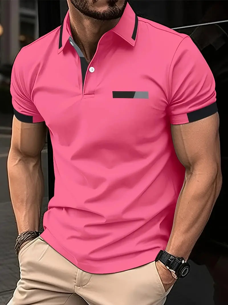 Heren T Shirt Katoen Kleurblok Casual Sportstijl Roze Rood