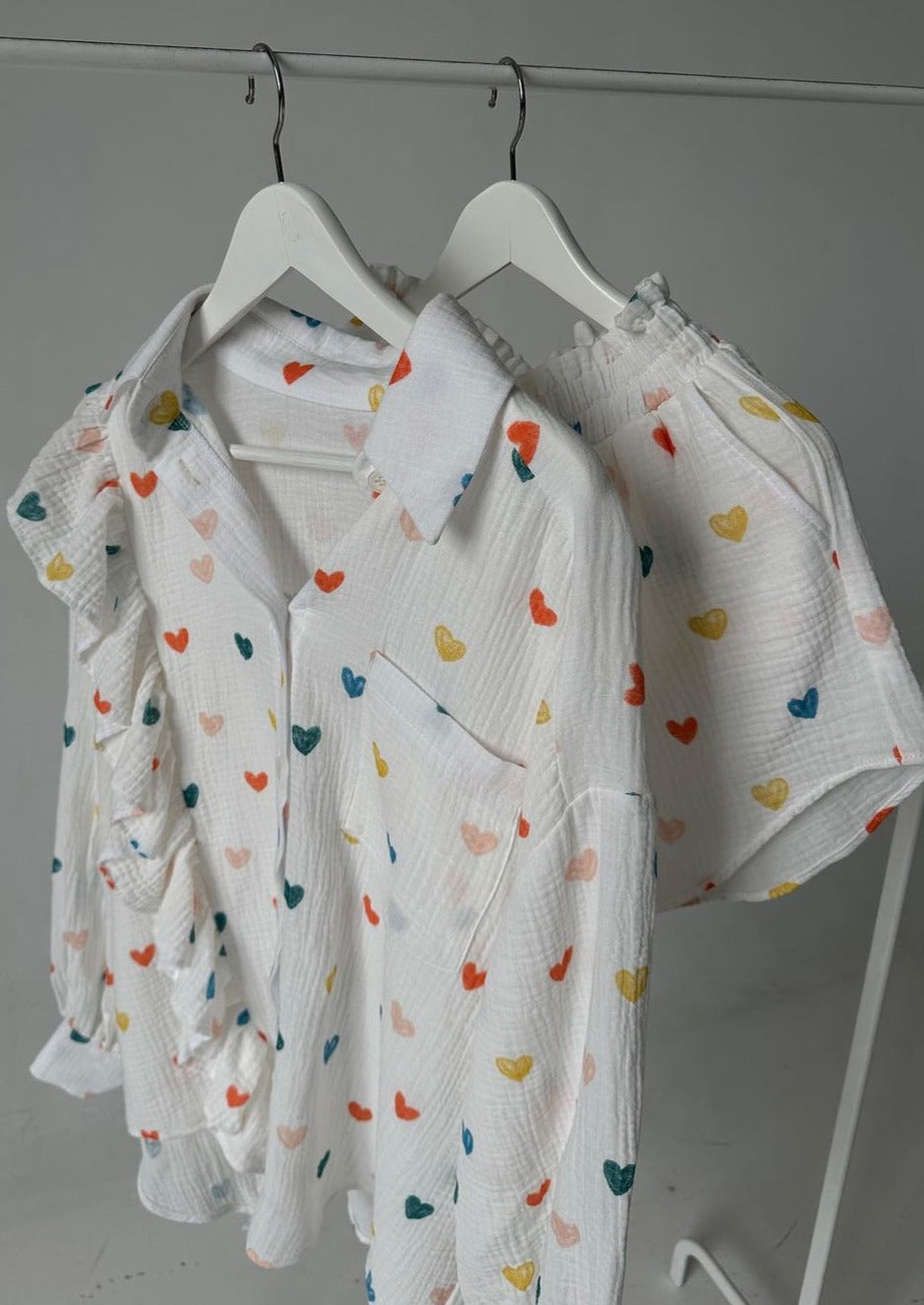 Francesca Set Hartprint Katoenen Overhemd en Shorts Set