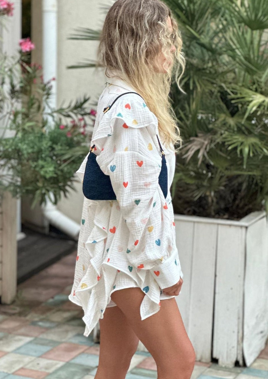 Francesca Set Hartprint Katoenen Overhemd en Shorts Set