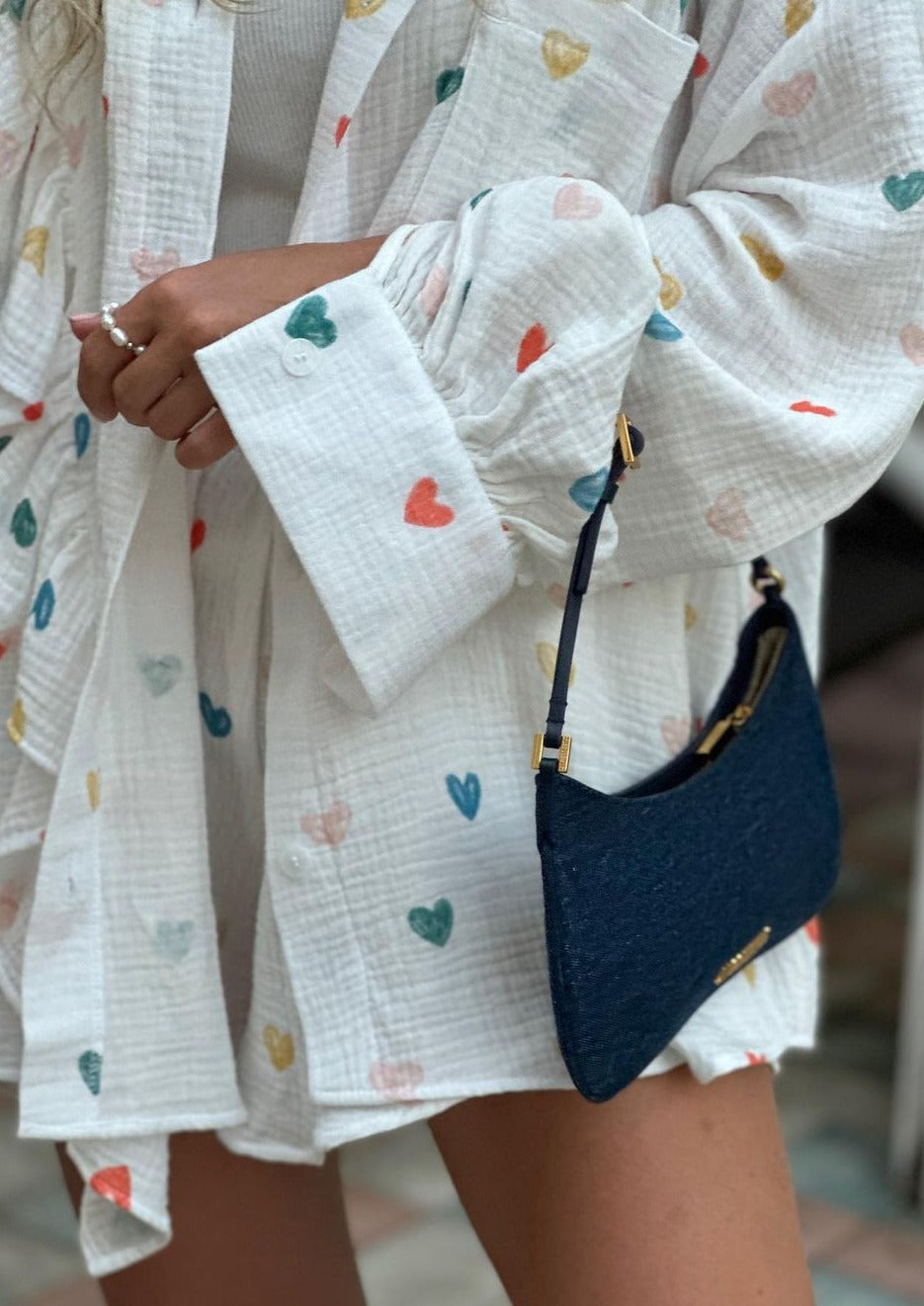 Francesca Set Hartprint Katoenen Overhemd en Shorts Set