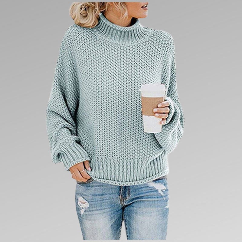Trui Dames Coltrui Gebreide Lange Mouw Zachte Brei Blauw