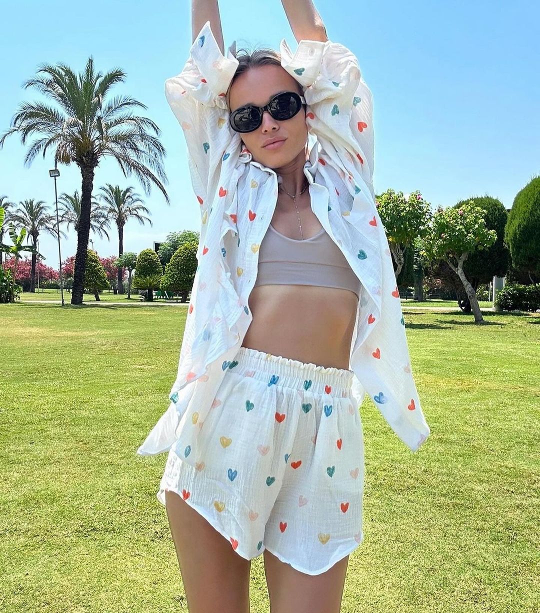 Francesca Set Hartprint Katoenen Overhemd en Shorts Set