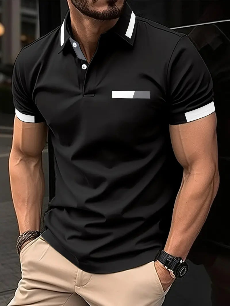 Heren T Shirt Katoen Kleurblok Casual Sportstijl Zwart