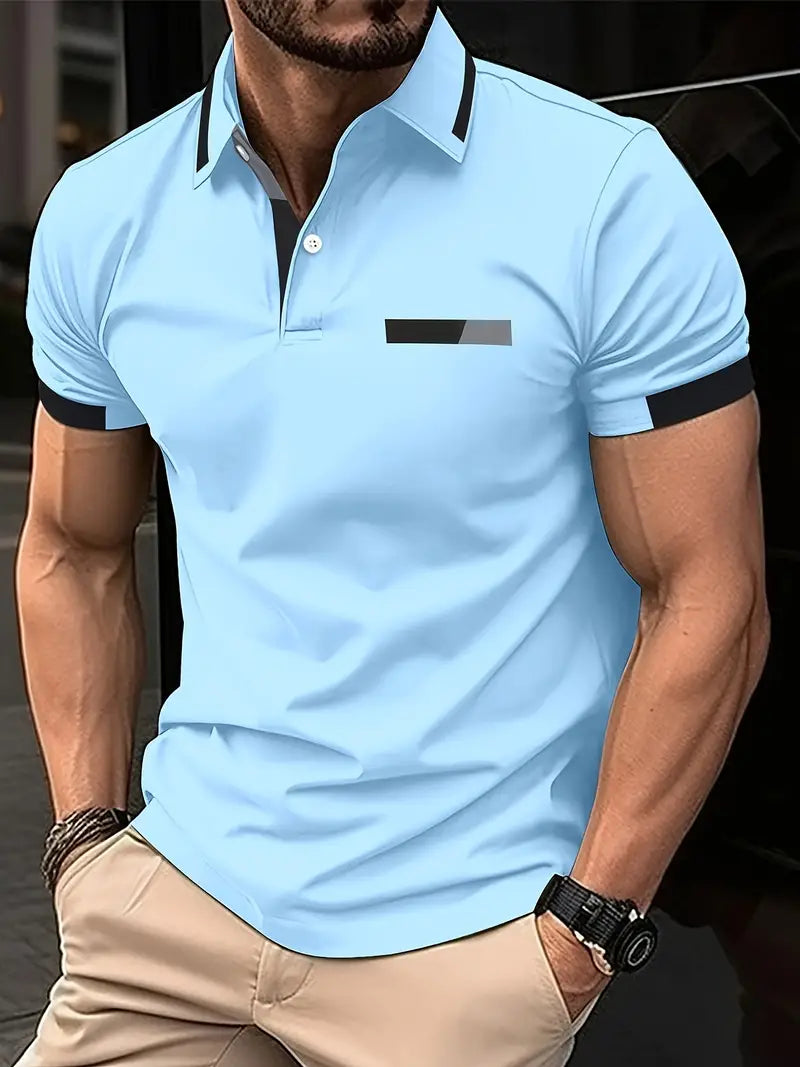 Heren T Shirt Katoen Kleurblok Casual Sportstijl Lichtblauw