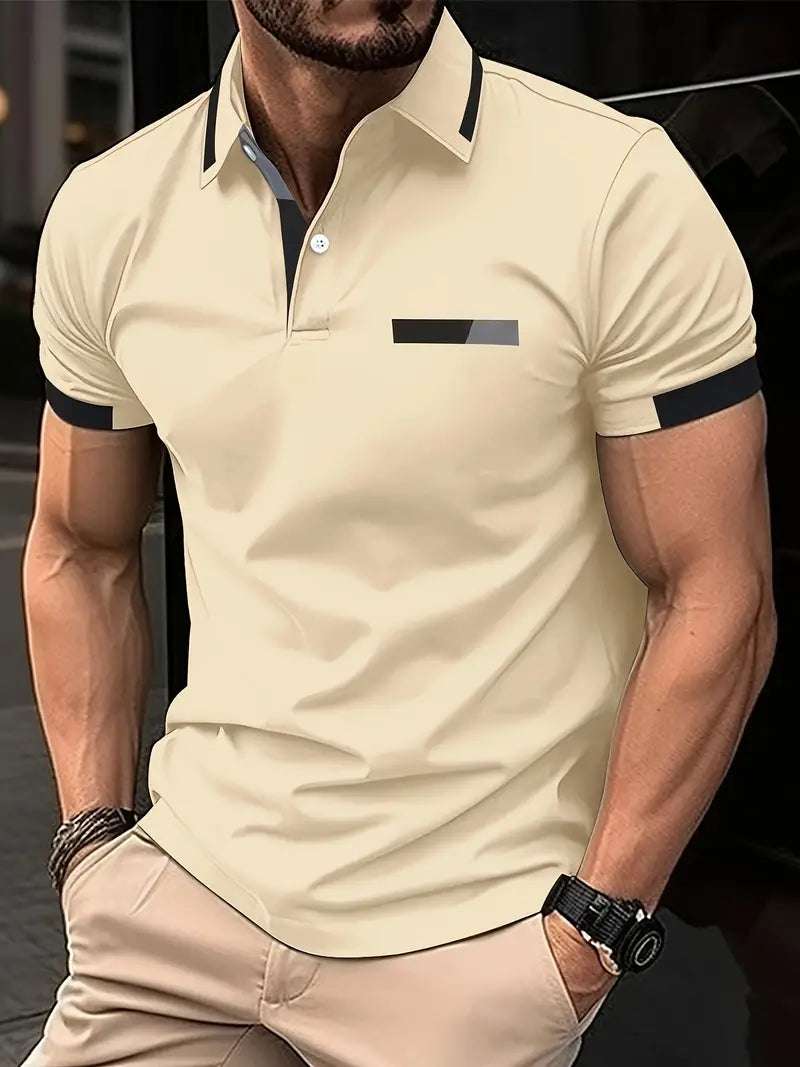 Heren T Shirt Katoen Kleurblok Casual Sportstijl Abrikoos