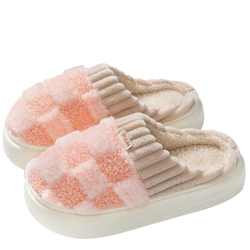 Unisex Pantoffels - Zachte Sloffen & Warme Huisschoenen Geruit Roze