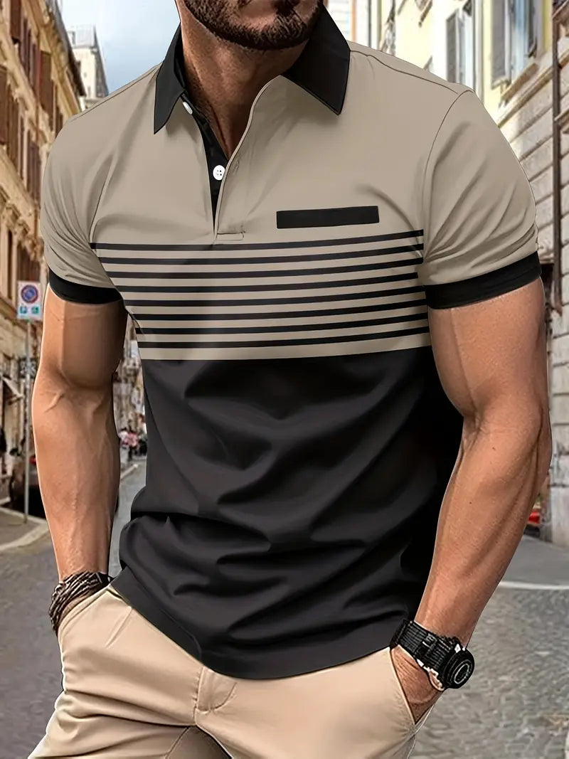 Heren Polo Spierfit Katoen Korte Mouwen Khaki