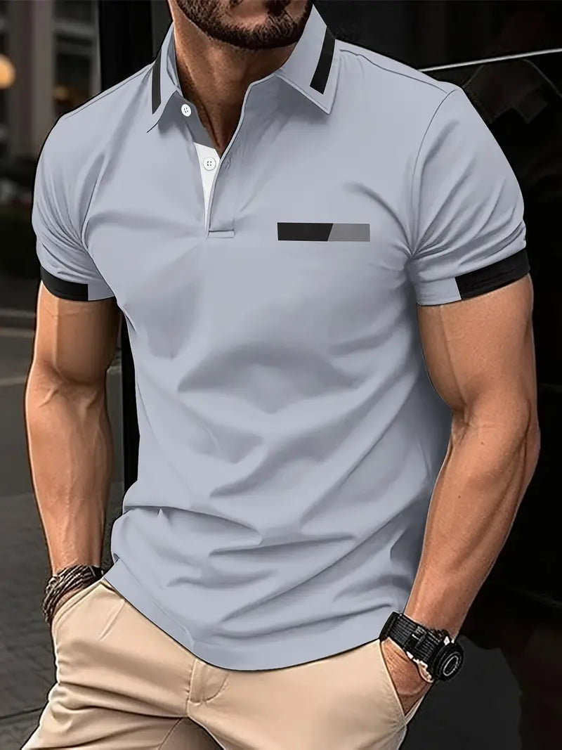 Heren T Shirt Katoen Kleurblok Casual Sportstijl Lichtgrijs