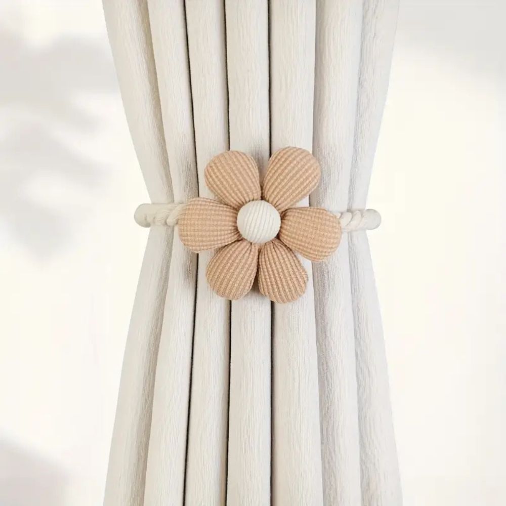 Elegante Magnetische Gordijn Knoop met Bloemenontwerp – 2-delige Set van Duurzaam Microvezelmix voor Eenvoudige Bevestiging Bruin