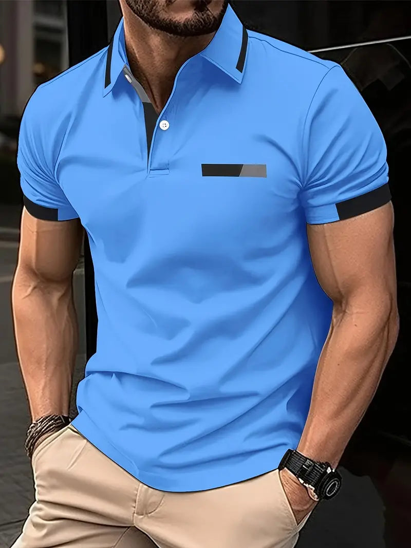 Heren T Shirt Katoen Kleurblok Casual Sportstijl Blauw