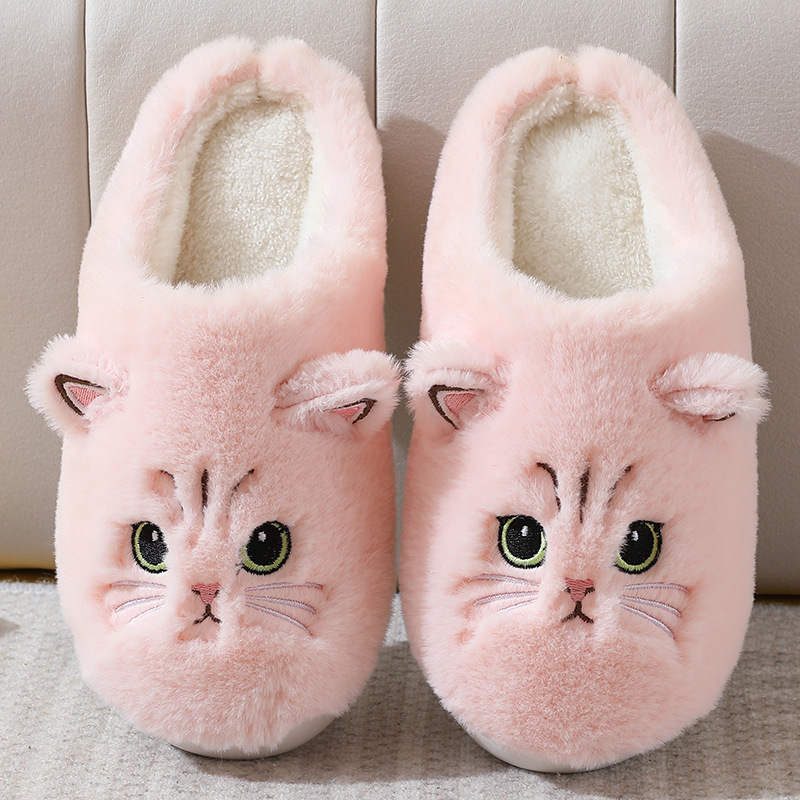 Dames Pantoffels – Knusse Sloffen met Kattenontwerp voor Warme Voeten Roze