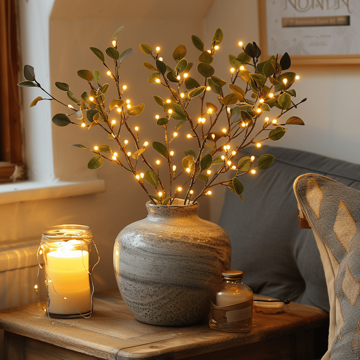 Feeënlicht Olijftak Verstelbare Tak Twinkelende Lichtjes