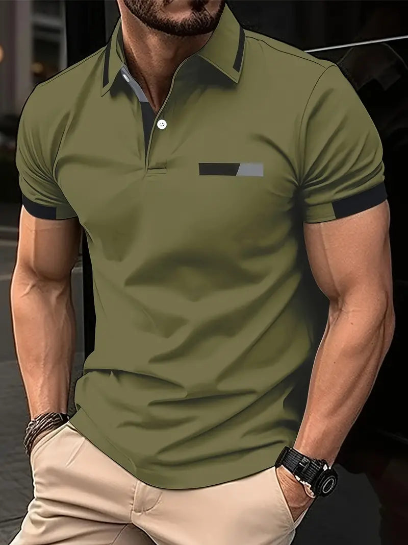 Heren T Shirt Katoen Kleurblok Casual Sportstijl Legergroen