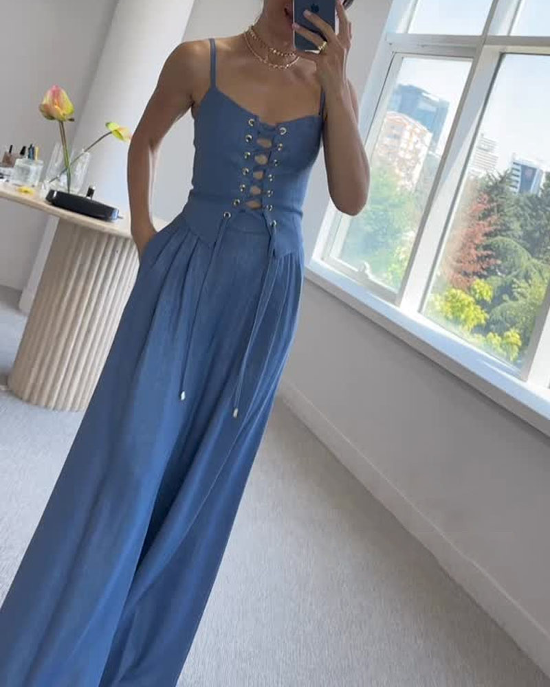 Oasis String Top Twee-delige Set voor Stijlvolle Outfits Blauw