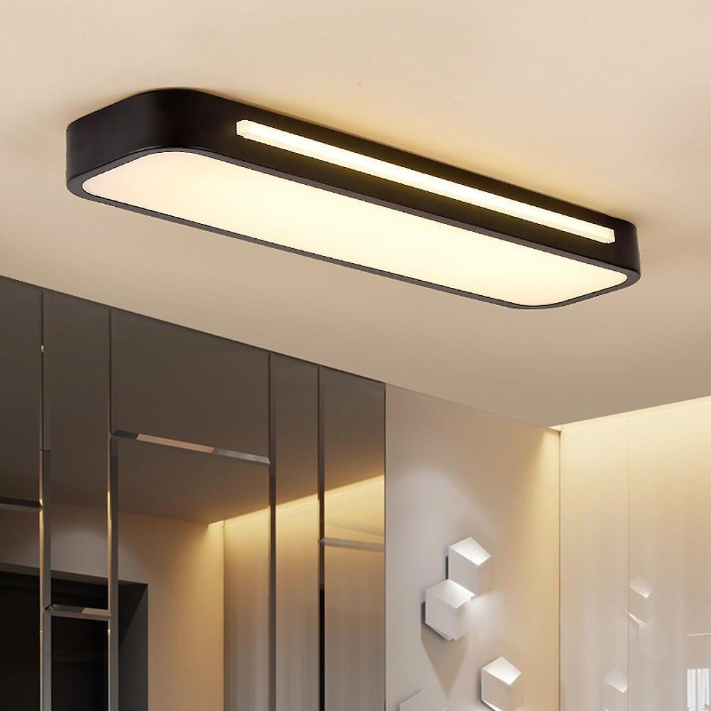 Moderne Nordic Minimalistische Lange LED Dimbare Plafondverlichting Zwart D48*H4CM Warm Licht