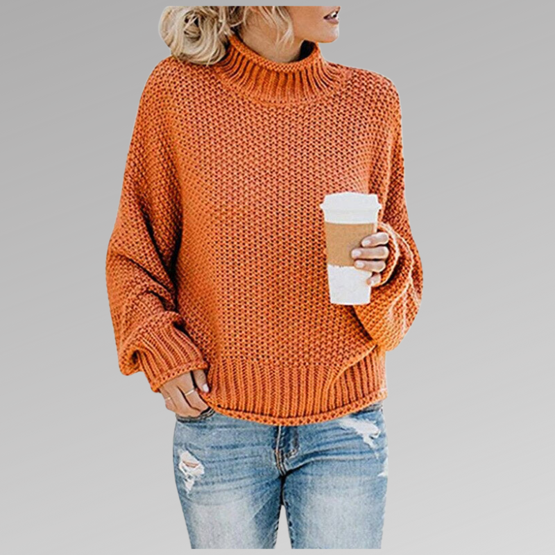 Trui Dames Coltrui Gebreide Lange Mouw Zachte Brei Oranje