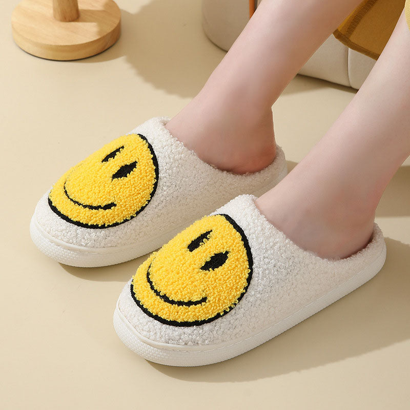 Pantoffels Unisex Glimlachpatroon Warm Zacht Smiley Sloffen Wit
